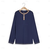cheap Casual Henley Tee-Men&#039;s T Shirt Henley Shirt Waffle Knit Tee Tee Top Long Sleeve Henley Spring &amp;  Fall Color Block Fashion Designer Basic Patchwork Vacation Street Going out Black White Blue Top Tee for Men