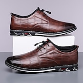 cheap Men&#039;s Oxfords-Men&#039;s Brown Crocodile Pattern Faux Leather Dress Shoes with Lace-Up Closure and Comfortable Sole, Elegant for Business and Formal Occasions