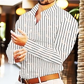 cheap Men&#039;s Dress Shirts-Men&#039;s Shirt Summer Shirt Striped Shirt Wrinkle Resistant Casual Shirt Button Up Shirt Stripe Wedding Vacation Light Blue Black White Red Long Sleeve Lapel Spring &amp;  Fall Clothing Apparel