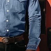 economico camicie di jeans da uomo-Per uomo Camicia Camicia in chambray Camicia in calicò Maglietta informale Camicia con bottoni Camicia di jeans Blu denim Nero Blu Azzurro Manica lunga Liscio Colletto Da mare Giornaliero