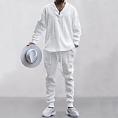 olcso Férfi Basic Tees szettek-Férfi Póló öltönyök Tracksuit Pólók és húzózsinóros hosszú nadrágok Hosszú ujj V-alakú Tavasz &amp; Ősz Sima Testedző Alkalmi 2 db Kötni Vakáció Hétköznapi viselet Sportruházat Fekete Fehér Tengerészkék