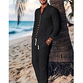 Χαμηλού Κόστους Σετ ανδρικών πουκάμισων βασικών-Ανδρικά Πουκάμισο Guayabera 2 Κομμάτια Σετ πουκαμίσου Ταίριασμα σετ Casual πουκάμισο Σκέτο Διακοπές Εξόδου Μαύρο Λευκό Μπλε Απαλό Μακρυμάνικο Όρθιος γιακάς Ανοιξη καλοκαίρι Ρούχα Μπροστινή τσέπη