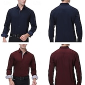 cheap Men&#039;s Non Iron Shirts-Men&#039;s Shirt Dress Shirt Button Up Shirt Plain Wedding Party Black White Pink Wine Long Sleeve Lapel Spring &amp;  Fall Clothing Apparel
