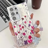 Недорогие Чехлы для Samsung-телефон Кейс для Назначение SSamsung Galaxy S24 Ultra S24 Plus S24 S24 ФЭ S23 Ultra А55 А35 А25 А15 5Г S25 Ультра Кейс на заднюю панель с ремешком на запястье Защита от удара Ретро ТПУ ПК