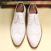 baratos Formal-Sapatos oxford masculinos de couro sintético envernizado branco com padrão de crocodilo e sola de madeira - calçados formais elegantes para casamentos e eventos especiais