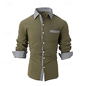 preiswerte Button-Down-Hemden für Herren-Herren Hemd Oberhemd Knopfhemd Farbblock Hochzeit Party Schwarz Weiß Rosa Orange Langarm Kargen Frühling &amp; Herbst Bekleidung Patchwork