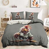 economico 100% cotone-set copripiumino con stampa divertente di gallo, 100% cotone, tessuto morbido e traspirante, include copripiumino e federe, ipoallergenico e delicato sulla pelle, lavabile in lavatrice, resistente, confortevole