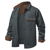cheap Men&#039;s Work Shirts-Men&#039;s Shirt Summer Shirt Casual Shirt Button Up Shirt Cargo Shirt Black Navy Blue Green khaki Long Sleeve Solid Color Collar Vacation Daily Clothing Apparel Fashion Casual Comfortable