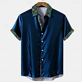 economico Modello etnico-Per uomo Motivo cashemire Camicia con bottoni Manica corta Moda Casual Feste Informale Estate Primavera Collo ripiegabile Abbottonare Rosso Blu