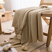 cheap Blankets &amp; Throws-Fringed Ribbed Knit Blanket Solid Color Throw for Bed and Sofa Stylish and Cozy Design Perfect for Lazy Days, Fashionable Shawls, or Home Textiles Soft and Comfortable for Year-Round Use