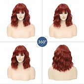 baratos Perucas Sintéticas sem Touca-peruca com franja perucas curtas onduladas para mulheres comprimento dos ombros perucas bob encaracolado perucas sintéticas resistentes ao calor para cosplay de halloween uso diário para festas