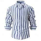 economico Casual da lavoro-Per uomo Camicia camicia di lino Camicia in lino e cotone Camicia estiva Camicie A strisce Attività commerciale Casual / quotidiano Giallo Rosa Blu marino Verde Manica lunga Collo ripiegabile