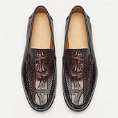 billiga Premium läder Loafers-Herr Tofflor och Slip-Ons Läder Italienskt fullkornigt kohud Bekväm Halksäker Loafers Kaffe