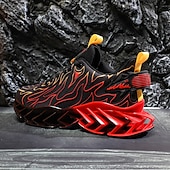 economico Sneakers da uomo-sneakers da uomo verde neon con fiamme, design audace a onde con tomaia traspirante e suola ammortizzata, perfette per lo streetwear e uno stile di vita attivo