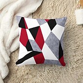 baratos estilo geométrico-Capa de almofada decorativa com padrão argyle 1 peça, capa de almofada quadrada macia, fronha para quarto, sala de estar, sofá, cadeira, preto, cinza, branco, vermelho, verde
