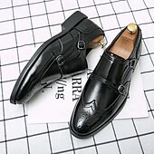 cheap Formal-Men&#039;s Brown Double Monk Strap Dress Shoes – Genuine Faux Leather Brogue Oxford Shoes for Formal Events and Office Wear