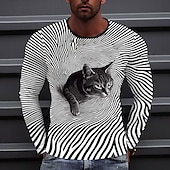 tanie Koszulki 3D-Męskie Kot Podkoszulek Długi rękaw Podkoszulek Druk 3D Półgolf Koszula Moda Przesadny Ulica Codzienny Czarny Lato Wiosna Jesień Odzież S M L XL XXL XXXL
