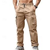 baratos Calças Cargo-Men's Joggers Trousers Cargo Sweatpants Pocket Drawstring Elastic Waist Plain Comfort Sports Outdoor Daily Fashion Casual ArmyGreen Black Micro-elastic