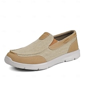 levne Pánské nazouváky a mokasíny-pánské béžové plátěné slip-on mokasíny – lehké prodyšné boty pro volný čas pro každodenní nošení a outdoorové aktivity