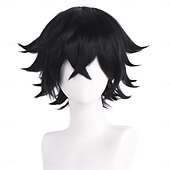 preiswerte Anime Perücken-Cosplay Kostüm Perücke Federleichte Locken Natürlich gewellt Kurzer Bob Gerader Pony Mit Pony Maschinell gefertigt Perücke Kurz Natürlich Schwarz Synthetische Haare Herren Klassisch Komfortabel