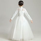 baratos Vestidos floridos-Vestido para Meninas das Flores Crianças Para Meninas Vestido de princesa Espetáculo Casamento Festa Elegante Lindo Com Transparência Côr Sólida Sem Manga Colarinho Clerical Branco 4 anos +