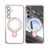 economico Cover Samsung-Custodia per telefono per Samsung Galaxy S24 Ultra S24 Plus S24 FE S25 Ultra con supporto per stand ricarica wireless placcatura retro magnetica