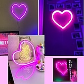 economico Lampade neon LED-luce al neon a forma di cuore rosa - led per San Valentino &amp;decorazione per feste perfetta per la stanza delle ragazze, dormitorio, decorazione per la casa per l&#039;anniversario di matrimonio