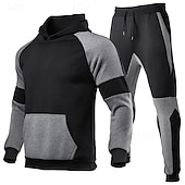 abordables sudaderas basicas-Hombre Sudadera Tracksuit Conjunto de sudaderas con capucha Negro Rojo Gris Claro Negro+Gris Gris Con Capucha Bloque de color Correa 2 Piezas Bolsillo delantero Deporte Diario Festivos Poliéster Ropa