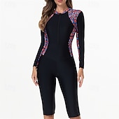billiga Utslag-Dam Rash-guards Baddräkt UV Solskydd UPF50+ Lättvikt Långärmad Elastan Kroppsdräkt Baddräkt Dragkedja fram Simmning Surfing Strand Vattensport Tryckt Sommar Vår Höst