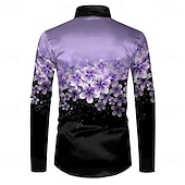 abordables Chemise en Satin pour Homme-Homme Floral Chemise décontractée Chemise boutonnée manche longue Décontractées Soirée Cadeau Casual Printemps Automne Col rabattu Boutonner Jaune Bleu Violet Vert Gris