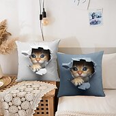 billiga djurstil-dekorativt kuddfodral söt kattunge peekaboo grafisk 1 st mjukt fyrkantigt kuddfodral örngott för sovrum vardagsrum soffa soffstol