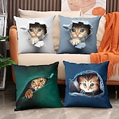 billiga djurstil-dekorativt kuddfodral söt kattunge peekaboo grafisk 1 st mjukt fyrkantigt kuddfodral örngott för sovrum vardagsrum soffa soffstol