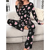  Dame Pyjamas Sett Fritid Komfort Comfrt Hjerte T skjorte Bukse Hjem Langermet Crew-hals Rosa Vår Høst Vinter