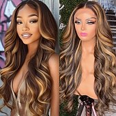 economico Parrucche lace front capelli veri-Parrucca con capelli lisci in pizzo frontale con mèches 4x4 p4/27 densità 150%