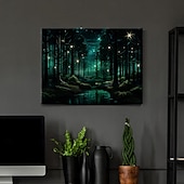 cheap LED Wall Art-Forest Twinkle LED Canvas Wall Art Stained Glass Printing LED Lighted Up Wall Decor 2AA Battery Operated Lighted Canvas Print LED Light Kitchen Bedroom or Home Decor