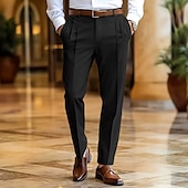 baratos Magro-Homens Social Calças Calça verão Calça casual Calças de Terno Bolso frontal Perna reta Tecido Conforto Comprimento total Casamento O negócio Clássico Preto Azul Marinha Micro-Elástica
