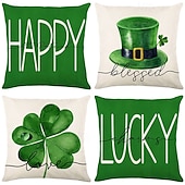 billiga Kuddfodral för semester-dekorativa slängkuddar fodral saint patrick&#039;s day 1 st shamrock mjukt fyrkantigt kuddfodral örngott för sovrum vardagsrum soffa soffstol