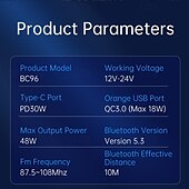 お買い得  車用Bluetoothキット/ハンズフリー-急速充電カーチャージャー、Bluetooth MP3プレーヤー、ロスレス音楽、電圧表示、音声コントロール、眩しい光の効果