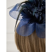 cheap Fascinators-Elegant Feather Net Fascinators Hats with Feathers Fur Floral 1PC Special Occasion Kentucky Horse Race Ladies Day Headpiece dress to impress Race Day Dress