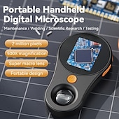 abordables Papelería-Microscopio digital de mano con lente de enfoque fijo, aumento de 500x, 12 megapíxeles, pantalla IPS, luz LED de 2,5 mm y vidrio colector