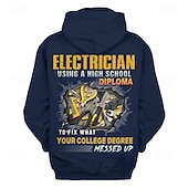 economico felpe 3d da uomo-Hoodie per Elettricisti - Pullover Grafico Divertente con Umorismo Diploma di Scuola Superiore vs. Laurea Universitaria