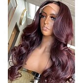 economico Parrucche lace front capelli veri-Capelli umani di Remy Chiusura 5x5 13x6 Pizzo Frontale Parrucca Parte laterale Parte di mezzo Parte libera Brasiliano Molto ondulata Borgogna Parrucca 130% 150% 180% Densità dei capelli con i capelli