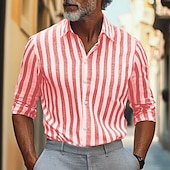 abordables Informal de negocios-Hombre Camisa camisa de lino Camisa de verano Ropa de playa Abotonar la camisa A Rayas Fiesta Calle Negro Rojo Azul Piscina Gris Ligero Manga Larga Cuello Verano Ropa