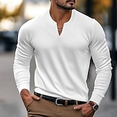 preiswerte T-Shirt mit Waffelstrick-Herren Waffelhemd T Shirt T-Shirt Langarmshirt Langarm V Ausschnitt Frühling &amp; Herbst Einfach Mode Designer Basic Klassicher Stil Urlaub Straße Ausgehen Schwarz Weiß Orange Top T-Shirt für Herren