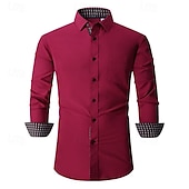 preiswerte Button-Down-Hemden für Herren-Herren Hemd Oberhemd Knopfhemd Glatt Hochzeit Party Schwarz Weiß Rosa Wein Langarm Kargen Frühling &amp; Herbst Bekleidung