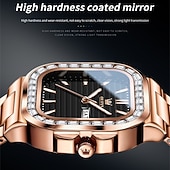 halpa Kvartsikellot-OLEVS miesten tankokello minimalistinen timanttikello muotipuku analoginen kvartsikello miesten kellot suorakulmainen vedenkestävä ruostumaton teräs hohtava päivämääräkello Valentinsdaglahja miehille