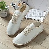economico Sneakers da uomo-scarpe espadrillas da uomo in tela beige con lacci e suola in corda di juta – comode calzature estive casual