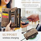 cheap Samsung Cases-Phone Case For Samsung Galaxy Z Fold 6 Z Fold 5 Z Fold 4 Wallet Case with Stand Holder Zipper with Wrist Strap Retro TPU PU Leather