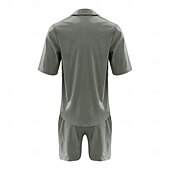 cheap Men&#039;s Basic Shirts Sets-Men&#039;s 2 Piece Shirt Set Summer Set Matching Sets Casual Shirt Corduroy Shirt khaki Gray Short Sleeve Plain Collar Vacation Daily Clothing Apparel Fashion Casual Comfortable