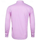cheap Men&#039;s Button Up Shirts-Men&#039;s Shirt Dress Shirt Button Up Shirt Plaid Wedding Party Black Pink Red Brown Long Sleeve Lapel Spring &amp;  Fall Clothing Apparel